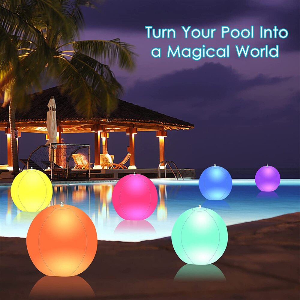 Inflatable Light Emitting Ball Set Beach Ball 16 Color Change for Pool Decor LED Illuminated Beach Ball Inflatable Ball